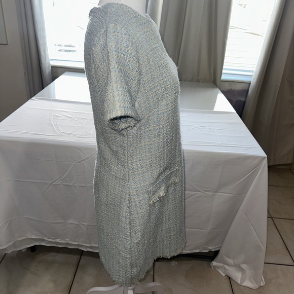 Bebop Women's Blue Cream Short Sleeve Tweed Dress Size Large - Picture 3 of 9